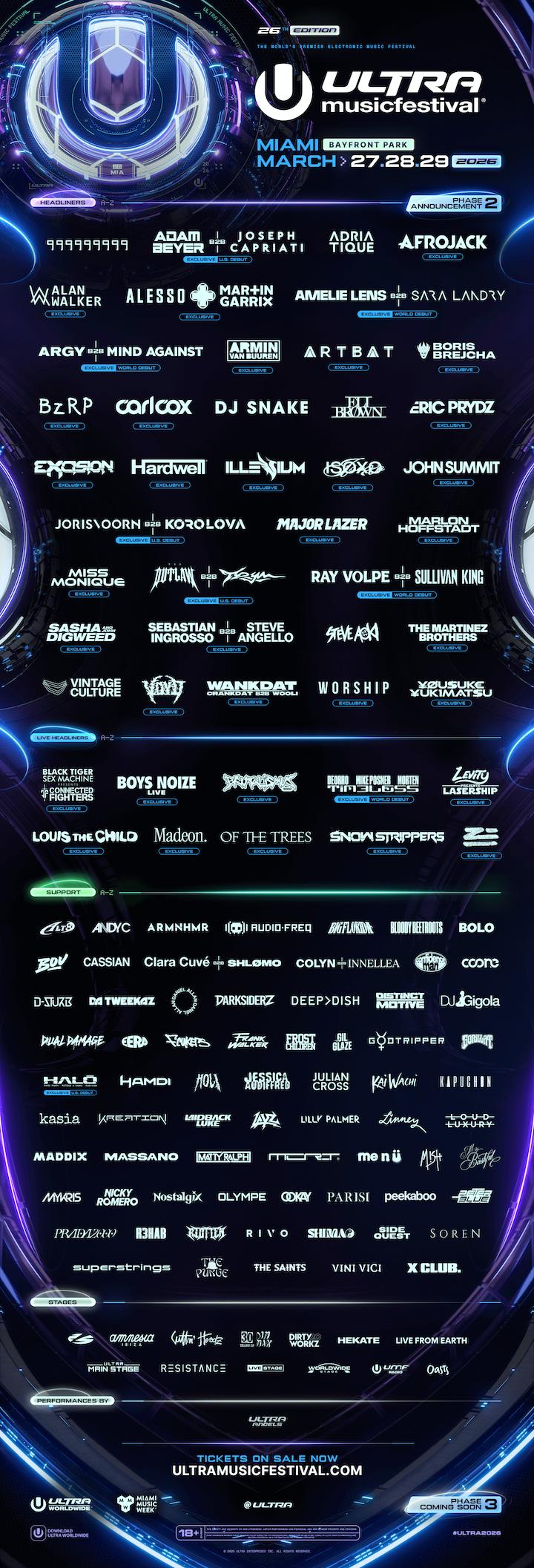 Ultra Music Festival 2026 Official Lineup